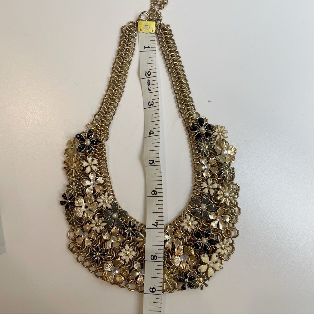 Gold Tone Floral Bib Necklace with Blue and Grey Accent Flowers - Picture 5 of 5